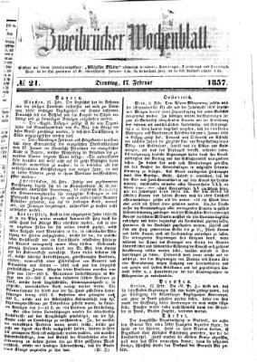 Zweibrücker Wochenblatt Dienstag 17. Februar 1857