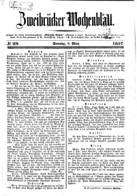 Zweibrücker Wochenblatt Sonntag 8. März 1857