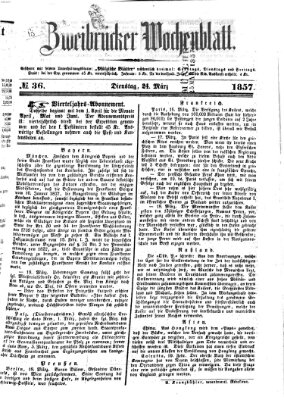 Zweibrücker Wochenblatt Dienstag 24. März 1857