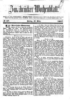 Zweibrücker Wochenblatt Freitag 27. März 1857