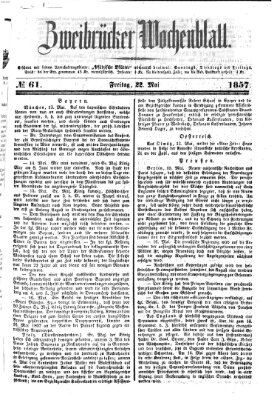 Zweibrücker Wochenblatt Freitag 22. Mai 1857