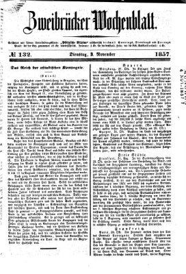 Zweibrücker Wochenblatt Dienstag 3. November 1857