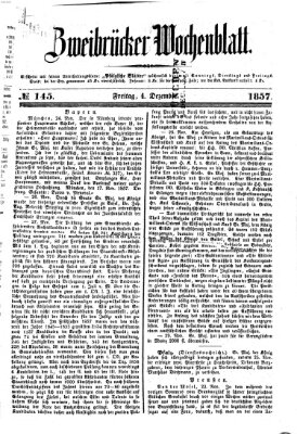 Zweibrücker Wochenblatt Freitag 4. Dezember 1857