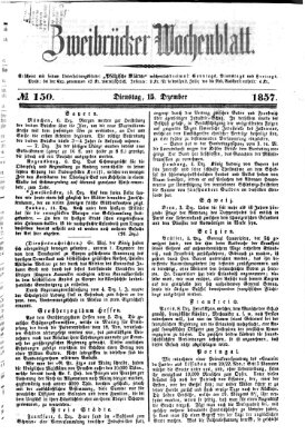 Zweibrücker Wochenblatt Dienstag 15. Dezember 1857