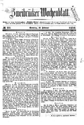 Zweibrücker Wochenblatt Sonntag 21. Februar 1858