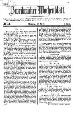 Zweibrücker Wochenblatt Sonntag 18. April 1858