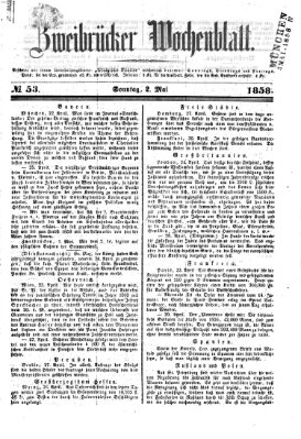 Zweibrücker Wochenblatt Sonntag 2. Mai 1858