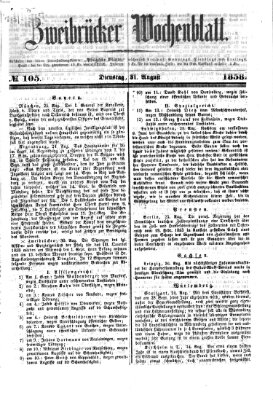 Zweibrücker Wochenblatt Dienstag 31. August 1858