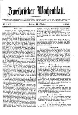 Zweibrücker Wochenblatt Freitag 22. Oktober 1858