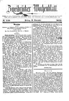 Zweibrücker Wochenblatt Donnerstag 18. November 1858