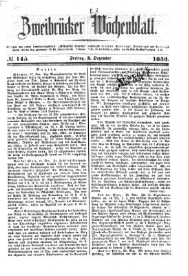 Zweibrücker Wochenblatt Freitag 3. Dezember 1858