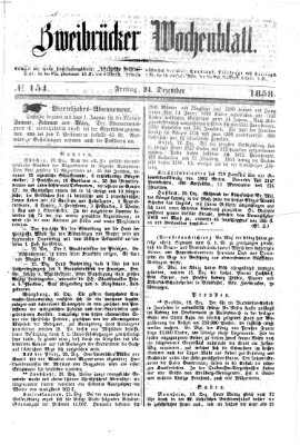 Zweibrücker Wochenblatt Freitag 24. Dezember 1858