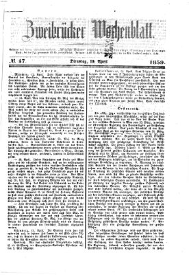 Zweibrücker Wochenblatt Dienstag 19. April 1859