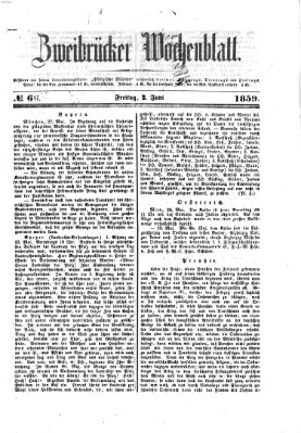 Zweibrücker Wochenblatt Freitag 3. Juni 1859