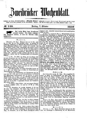 Zweibrücker Wochenblatt Freitag 7. Oktober 1859