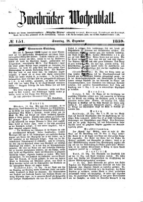 Zweibrücker Wochenblatt Sonntag 18. Dezember 1859