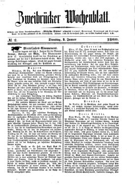 Zweibrücker Wochenblatt Dienstag 3. Januar 1860