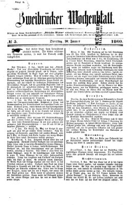 Zweibrücker Wochenblatt Dienstag 10. Januar 1860