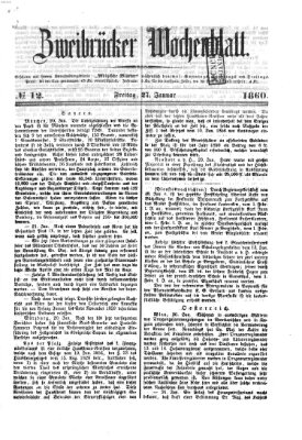 Zweibrücker Wochenblatt Freitag 27. Januar 1860