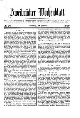 Zweibrücker Wochenblatt Dienstag 28. Februar 1860