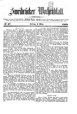 Zweibrücker Wochenblatt Freitag 2. März 1860