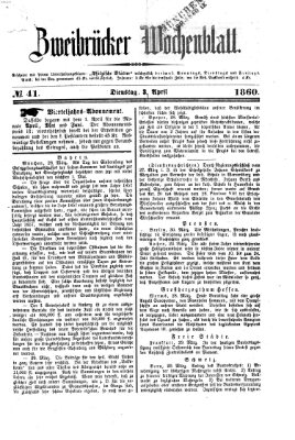 Zweibrücker Wochenblatt Dienstag 3. April 1860