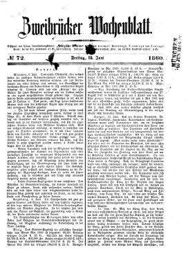 Zweibrücker Wochenblatt Freitag 15. Juni 1860