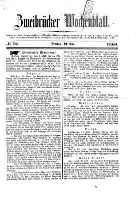 Zweibrücker Wochenblatt Freitag 29. Juni 1860