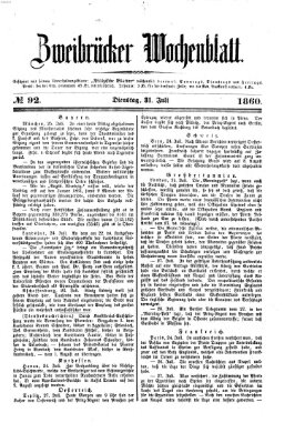 Zweibrücker Wochenblatt Dienstag 31. Juli 1860