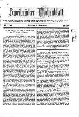 Zweibrücker Wochenblatt Sonntag 2. September 1860