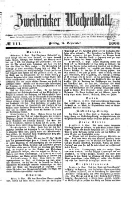 Zweibrücker Wochenblatt Freitag 14. September 1860