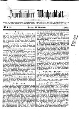 Zweibrücker Wochenblatt Freitag 21. September 1860