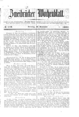 Zweibrücker Wochenblatt Dienstag 25. September 1860