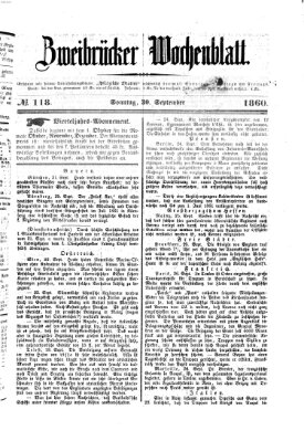 Zweibrücker Wochenblatt Sonntag 30. September 1860