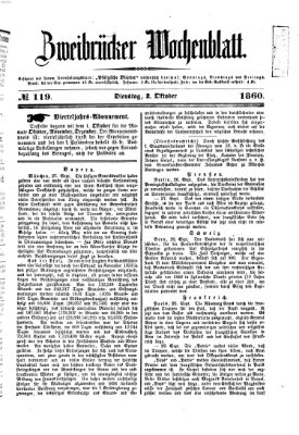 Zweibrücker Wochenblatt Dienstag 2. Oktober 1860