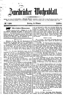 Zweibrücker Wochenblatt Freitag 5. Oktober 1860