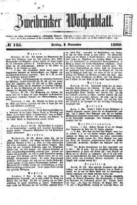 Zweibrücker Wochenblatt Freitag 9. November 1860