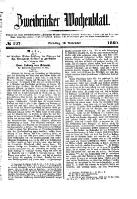 Zweibrücker Wochenblatt Dienstag 13. November 1860