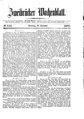 Zweibrücker Wochenblatt Dienstag 18. Dezember 1860