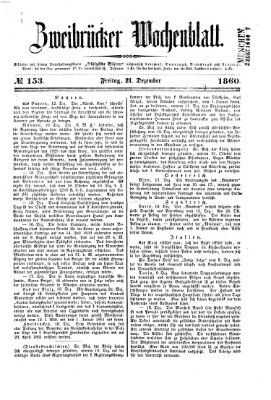 Zweibrücker Wochenblatt Freitag 21. Dezember 1860