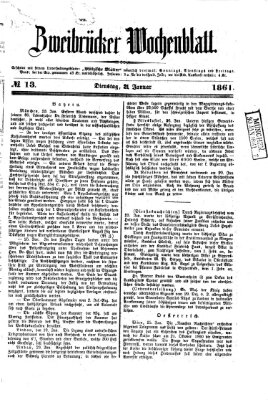 Zweibrücker Wochenblatt Dienstag 29. Januar 1861