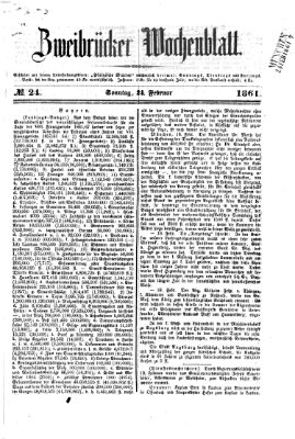 Zweibrücker Wochenblatt Sonntag 24. Februar 1861