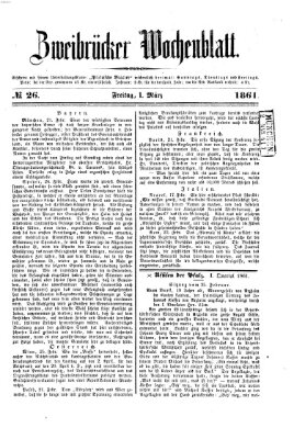 Zweibrücker Wochenblatt Freitag 1. März 1861