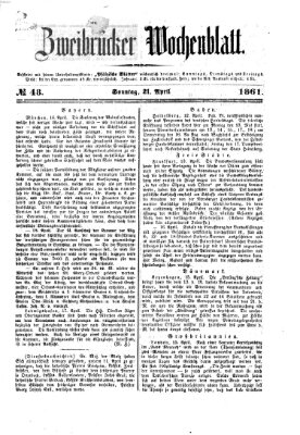 Zweibrücker Wochenblatt Sonntag 21. April 1861