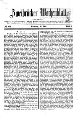 Zweibrücker Wochenblatt Dienstag 21. Mai 1861