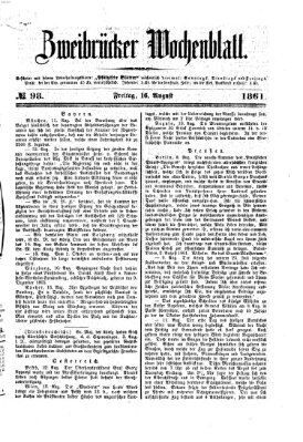 Zweibrücker Wochenblatt Freitag 16. August 1861