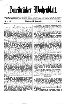 Zweibrücker Wochenblatt Dienstag 17. September 1861