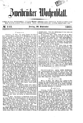 Zweibrücker Wochenblatt Freitag 20. September 1861