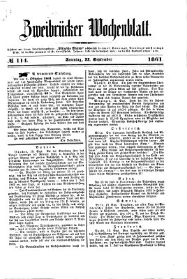 Zweibrücker Wochenblatt Sonntag 22. September 1861