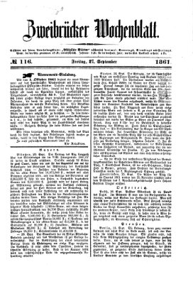 Zweibrücker Wochenblatt Freitag 27. September 1861